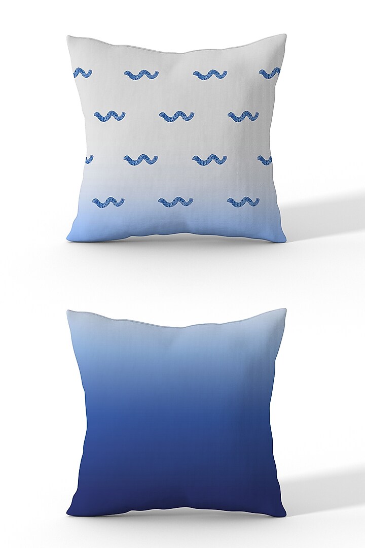 Ocean Blue Cotton Polyester Cushion Abstract Printed Covers (Set of 2) by LEHER at Pernia's Pop Up Shop