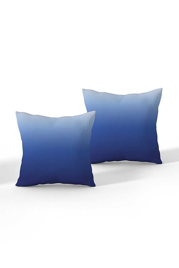 Gradient Blue Cotton Polyester Cushion Covers (Set of 2) by LEHER