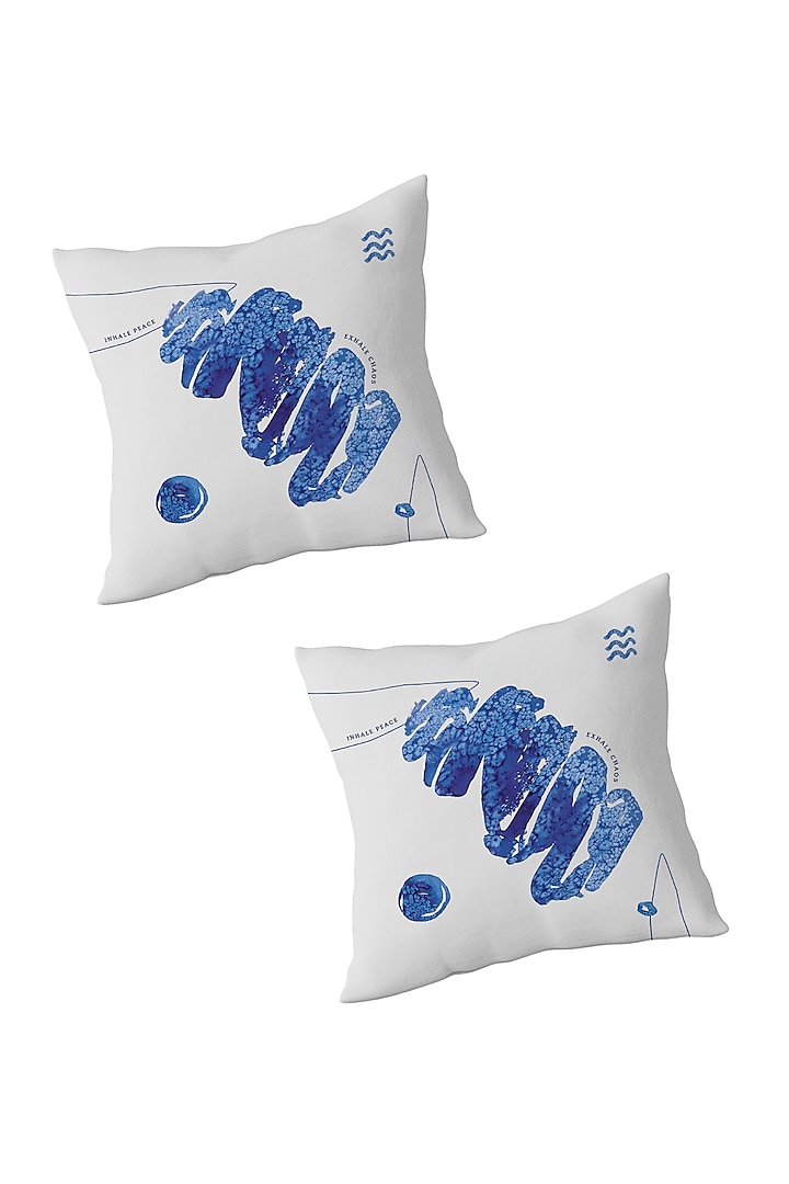 White & Gradient Cotton Printed Cushion Covers (Set of 2) by LEHER at Pernia's Pop Up Shop