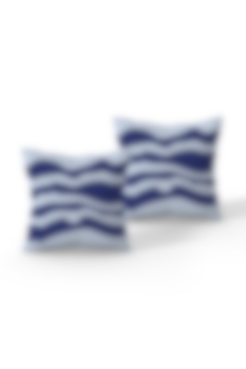 Light Blue Cotton Printed Cushion Covers (Set of 2) by LEHER at Pernia's Pop Up Shop