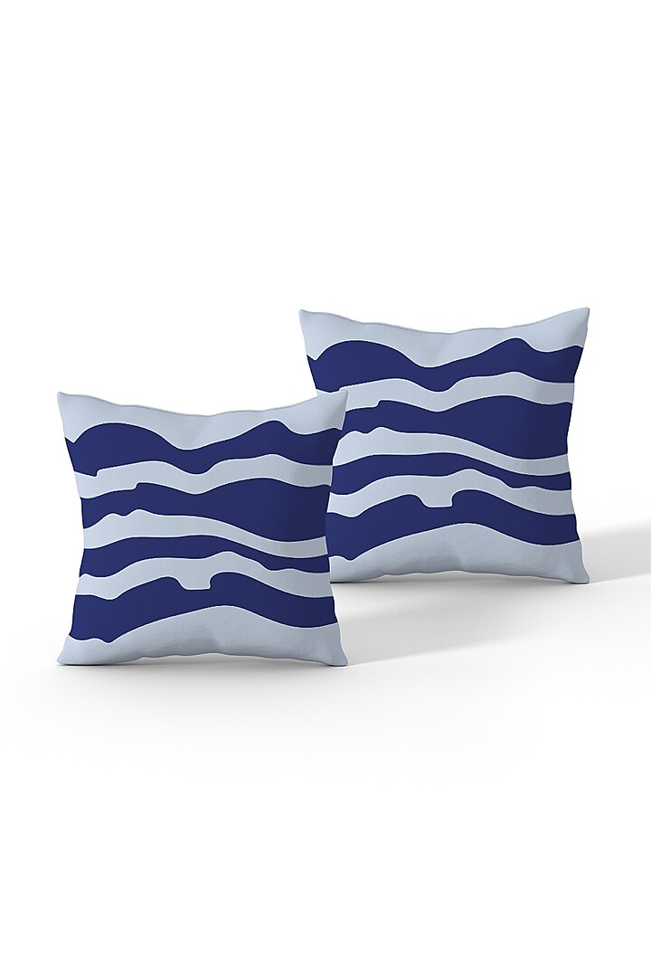 Light Blue Cotton Printed Cushion Covers (Set of 2) by LEHER