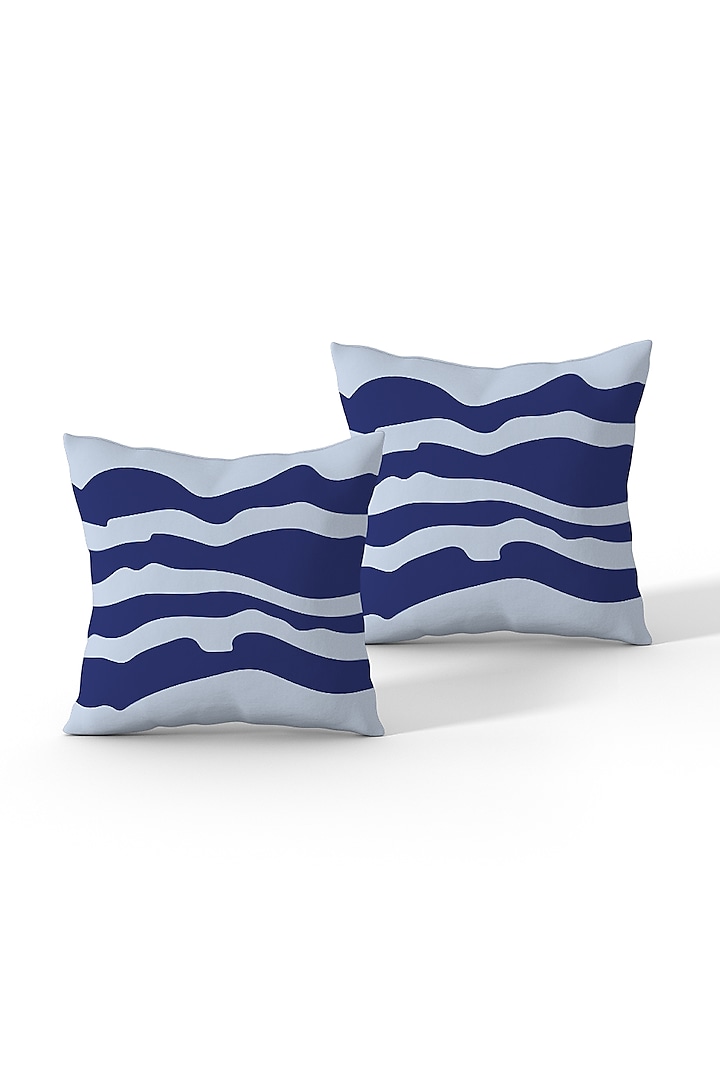 Light Blue Cotton Printed Cushion Covers (Set of 2) by LEHER at Pernia's Pop Up Shop