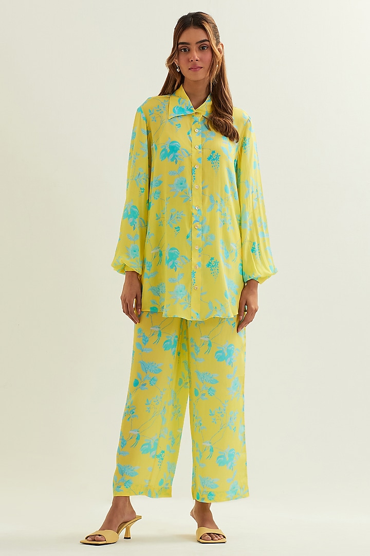 Yellow Viscose Crepe Silk Co-Ord Set by Label Earthen Pret at Pernia's Pop Up Shop