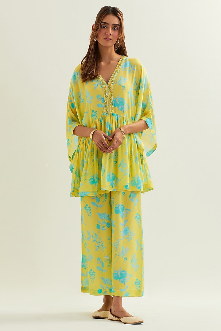 Yellow Viscose Crepe Silk Co-Ord Set by Label Earthen Pret at Pernia's Pop Up Shop