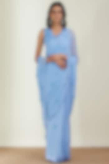 Powder Blue Chiffon Sequins Boota Wedding Saree Set by Label Earthen Pret at Pernia's Pop Up Shop