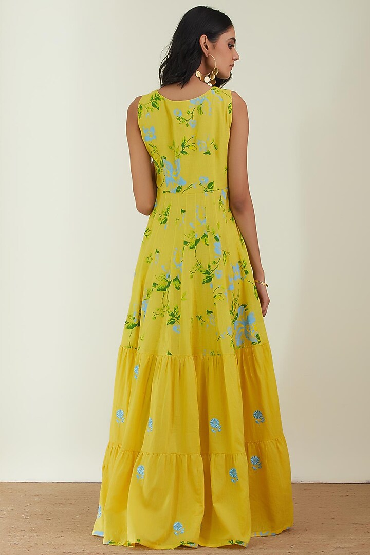 Lemon Yellow Printed Maxi Vacation Dress by Label Earthen Pret at Pernia's Pop Up Shop