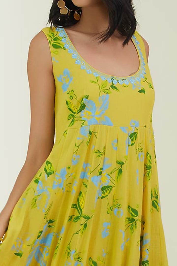 Lemon Yellow Printed Maxi Vacation Dress by Label Earthen Pret at Pernia's Pop Up Shop