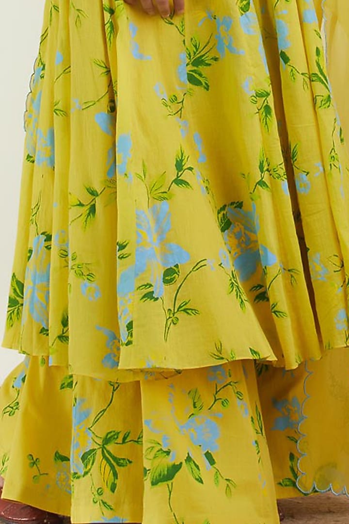 Lemon Yellow Printed Party Wear Anarkali Set by Label Earthen Pret at Pernia's Pop Up Shop