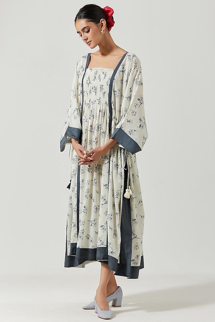 Ivory Printed Kaftan Dress by Label Earthen Pret