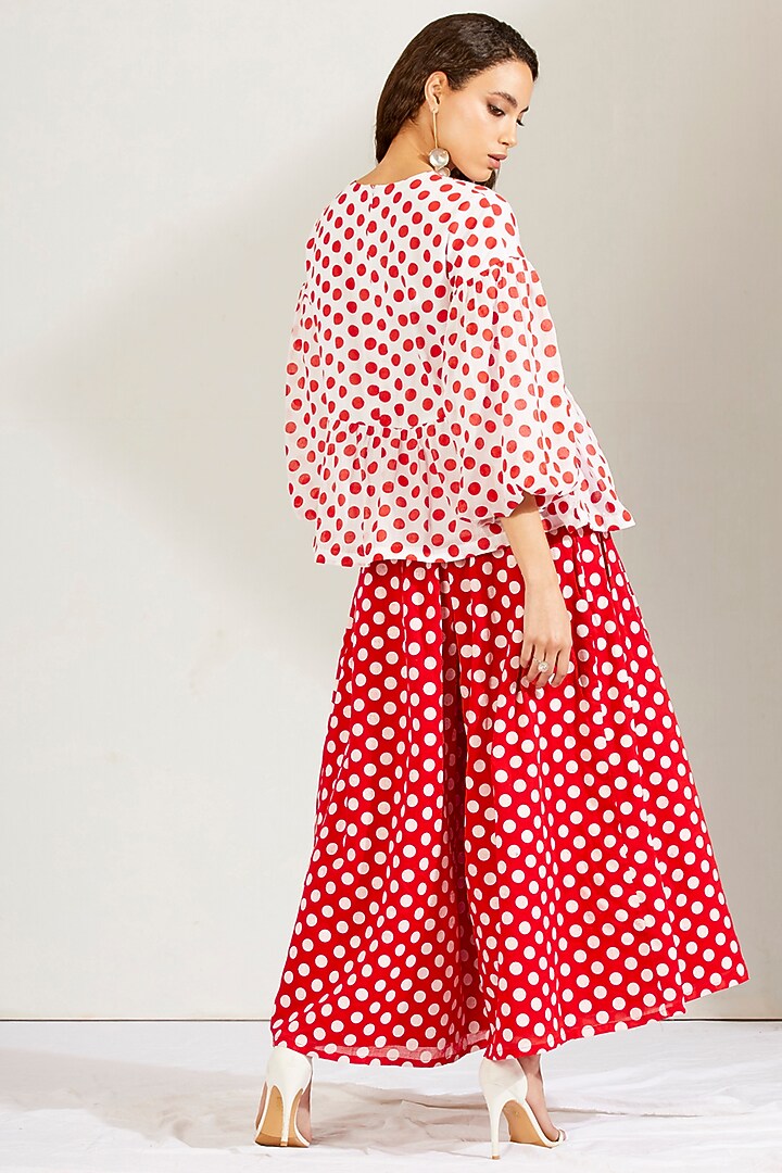 Red & White Printed Palazzo Pant Set by Label Earthen Pret at Pernia's Pop Up Shop