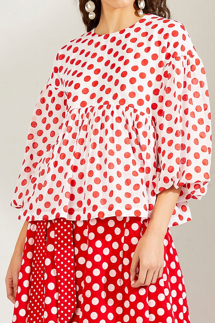 Red & White Printed Palazzo Pant Set by Label Earthen Pret at Pernia's Pop Up Shop
