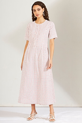 Red & White Cotton Mul Dress by Label Earthen Pret