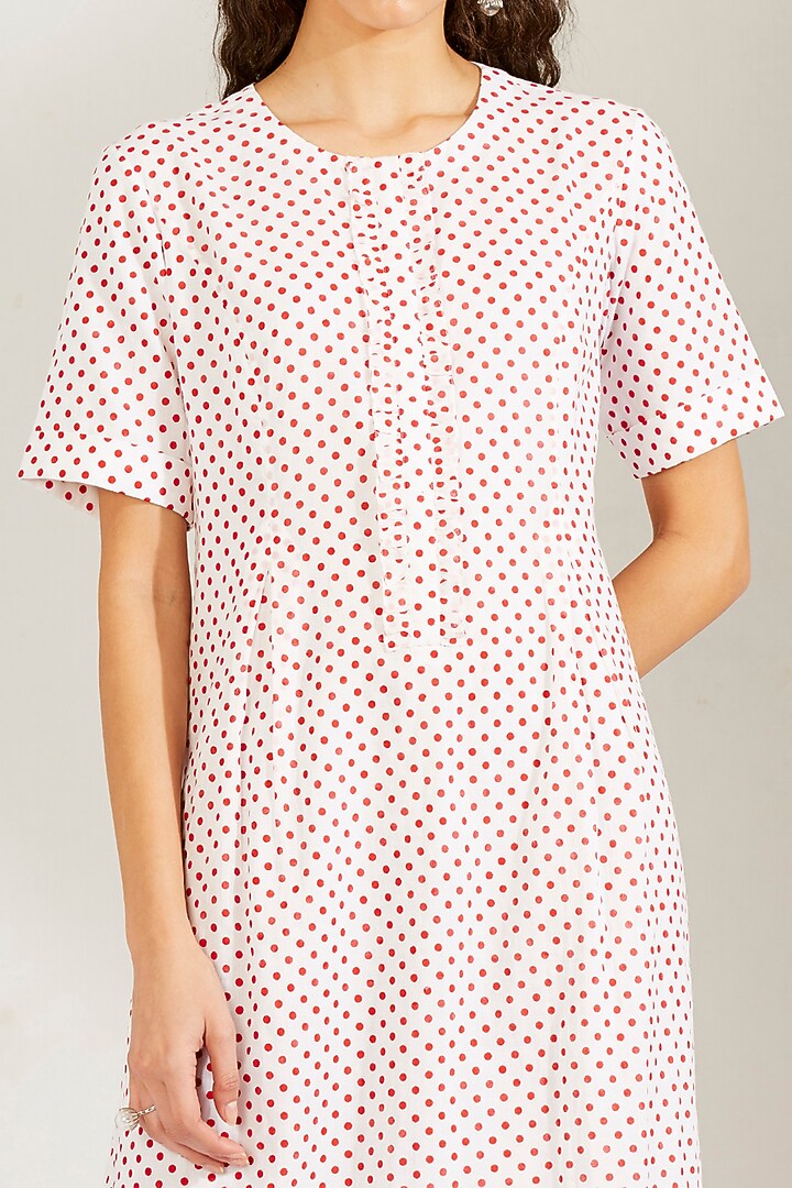 Red & White Cotton Mul Summer Dress by Label Earthen Pret at Pernia's Pop Up Shop