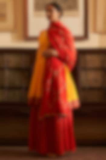 Red China Silk Wedding Sharara Set by Label Earthen Pret at Pernia's Pop Up Shop