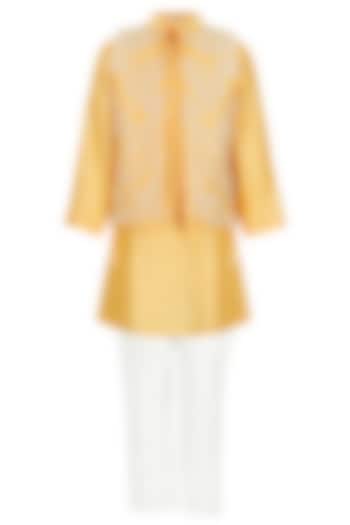 Yellow Silk Sequins Embroidered Jacket Set For Boys by Les Petits at Pernia's Pop Up Shop