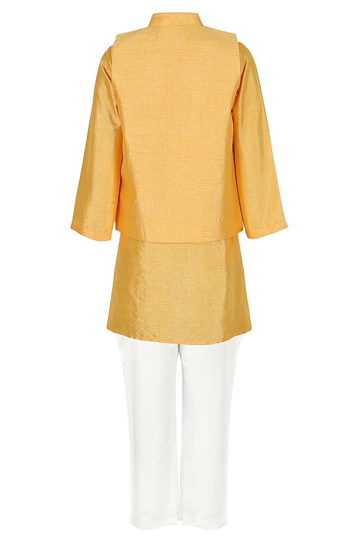 Yellow Silk Sequins Embroidered Jacket Set For Boys by Les Petits at Pernia's Pop Up Shop