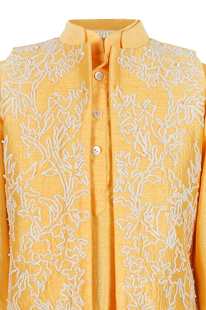 Yellow Silk Sequins Embroidered Jacket Set For Boys by Les Petits at Pernia's Pop Up Shop