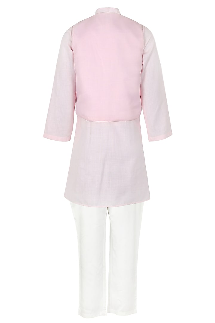 Baby Pink Cotton Sequins Embroidered Nehru Jacket Set For Boys by Les Petits at Pernia's Pop Up Shop
