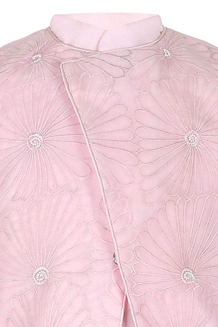 Baby Pink Cotton Sequins Embroidered Nehru Jacket Set For Boys by Les Petits at Pernia's Pop Up Shop