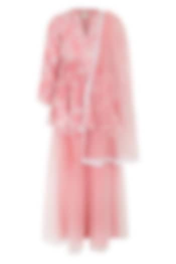 Pink Polyester Satin & Net Embroidered Sharara Set For Girls by Les Petits at Pernia's Pop Up Shop
