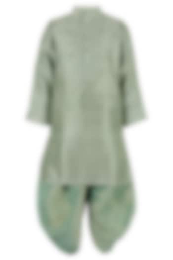 Sage Green Silk Embroidered Kurta Set For Boys by Les Petits at Pernia's Pop Up Shop