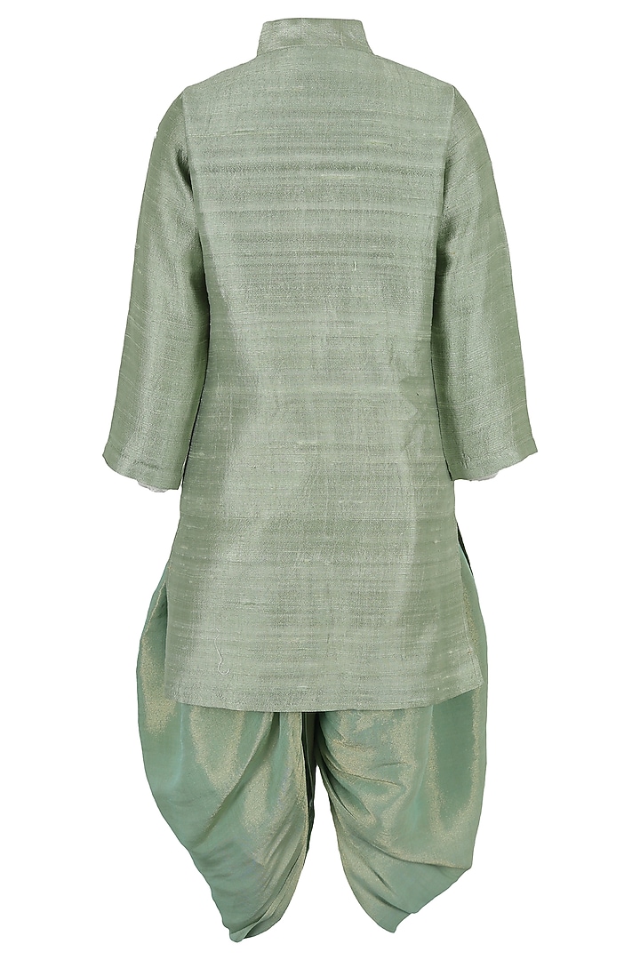 Sage Green Silk Embroidered Kurta Set For Boys by Les Petits at Pernia's Pop Up Shop