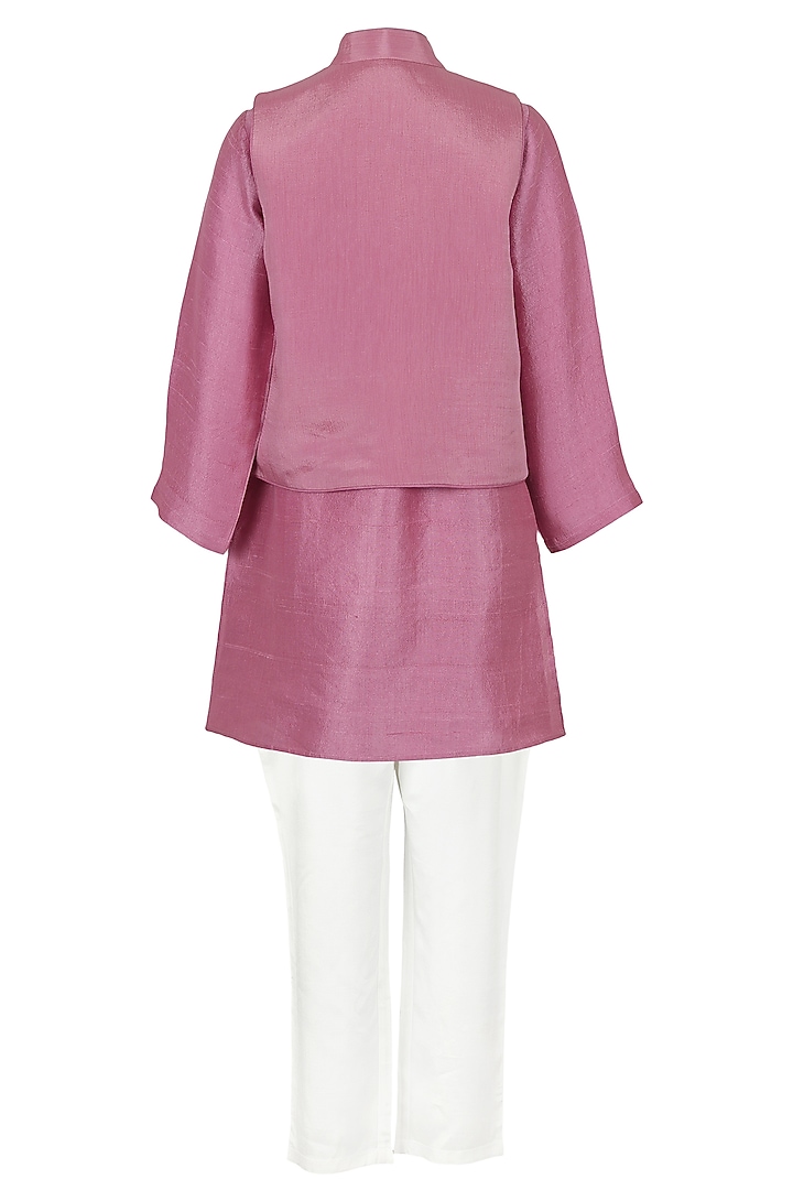 Mauve Silk Thread Embroidered Nehru Jacket Set For Boys by Les Petits at Pernia's Pop Up Shop