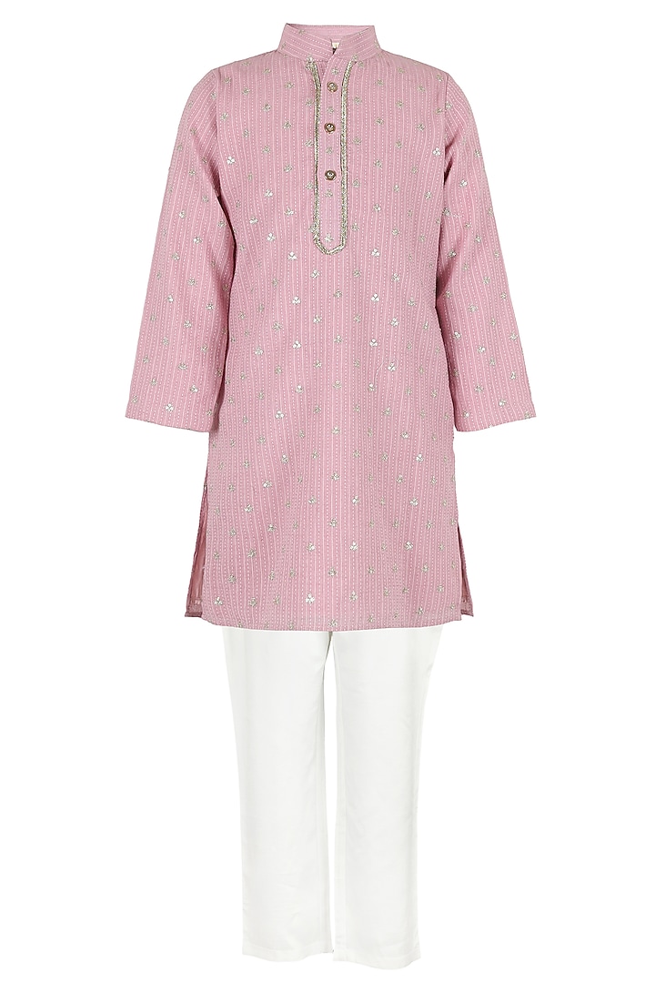 Lavender Pink Cotton Sequins Work Kurta Set For Boys by Les Petits at Pernia's Pop Up Shop