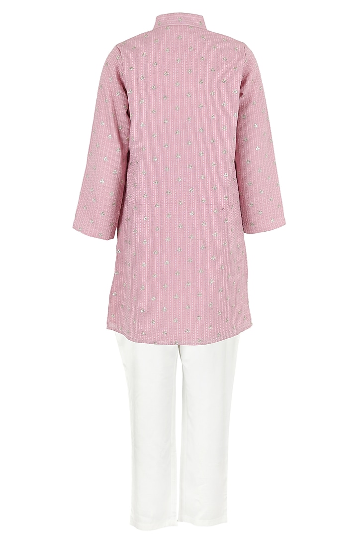Lavender Pink Cotton Sequins Work Kurta Set For Boys by Les Petits at Pernia's Pop Up Shop