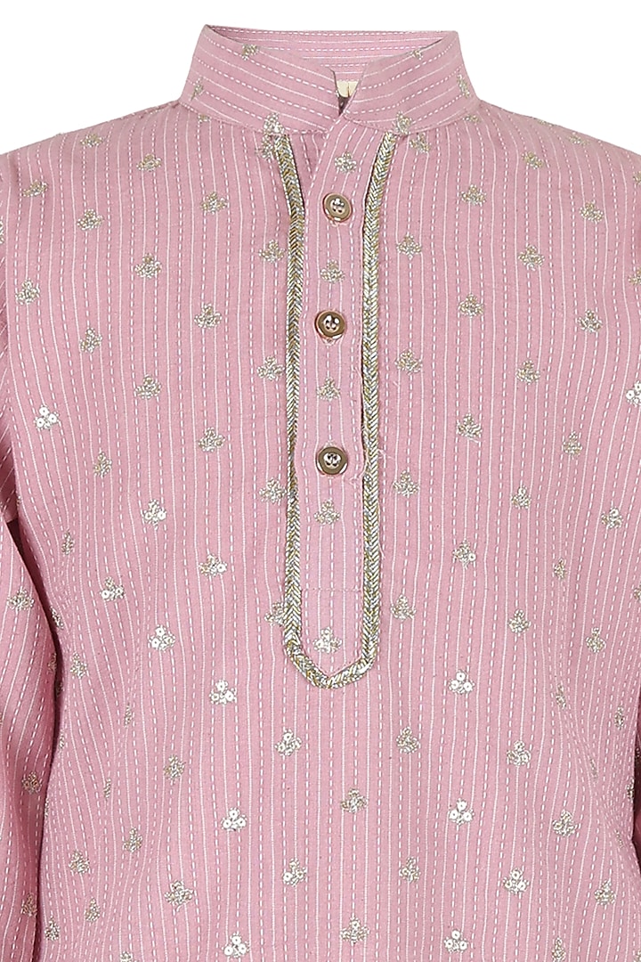 Lavender Pink Cotton Sequins Work Kurta Set For Boys by Les Petits at Pernia's Pop Up Shop