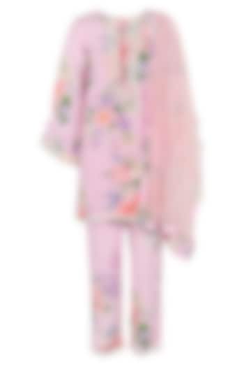 Lavender Pink Polyester Floral Printed Kurta Set For Girls by Les Petits at Pernia's Pop Up Shop