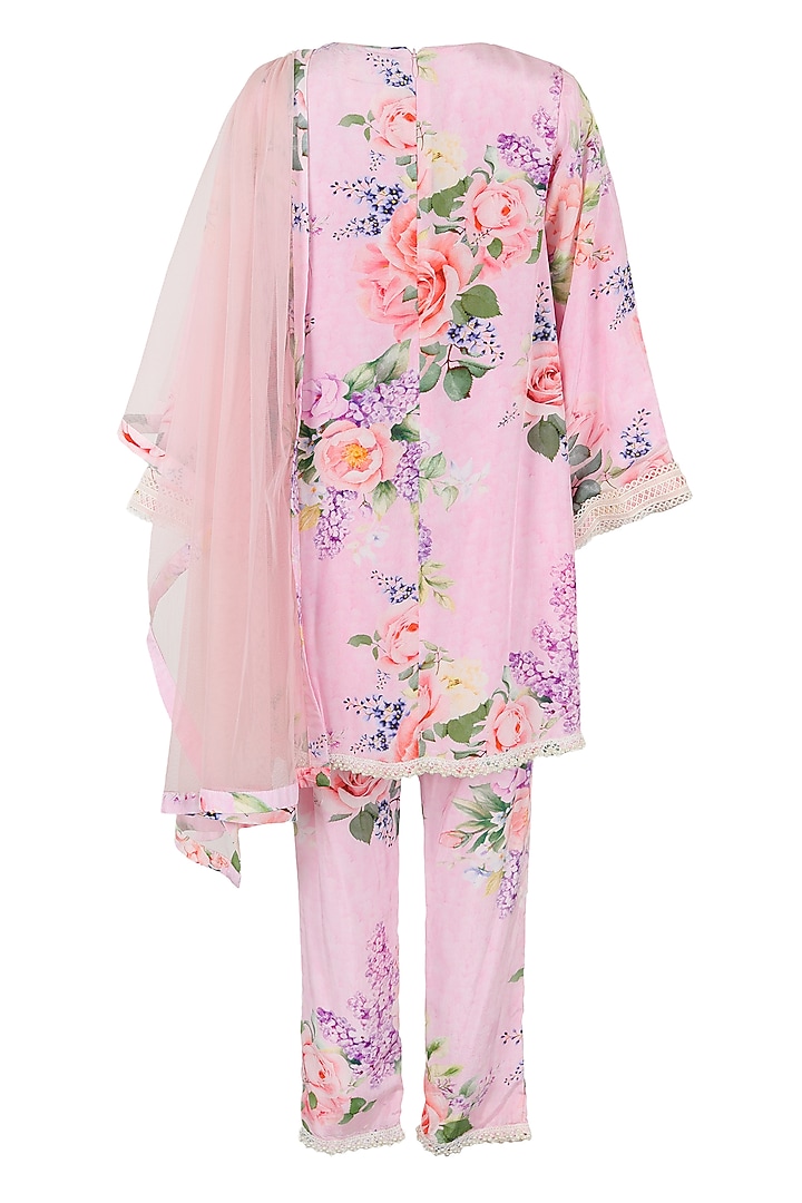 Lavender Pink Polyester Floral Printed Kurta Set For Girls by Les Petits at Pernia's Pop Up Shop