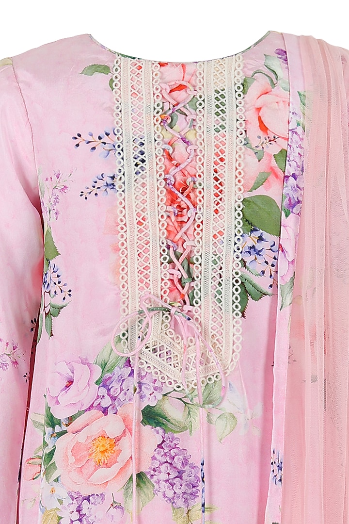 Lavender Pink Polyester Floral Printed Kurta Set For Girls by Les Petits at Pernia's Pop Up Shop