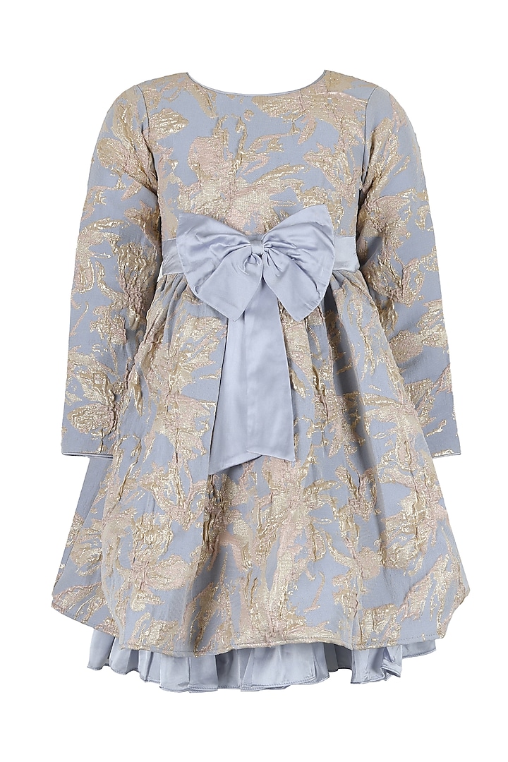 Powder Blue & Gold Brocade Floral Dress For Girls by Les Petits at Pernia's Pop Up Shop