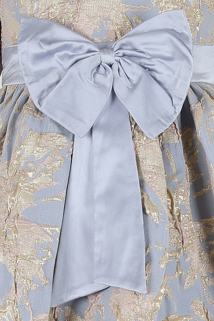 Powder Blue & Gold Brocade Floral Dress For Girls by Les Petits at Pernia's Pop Up Shop