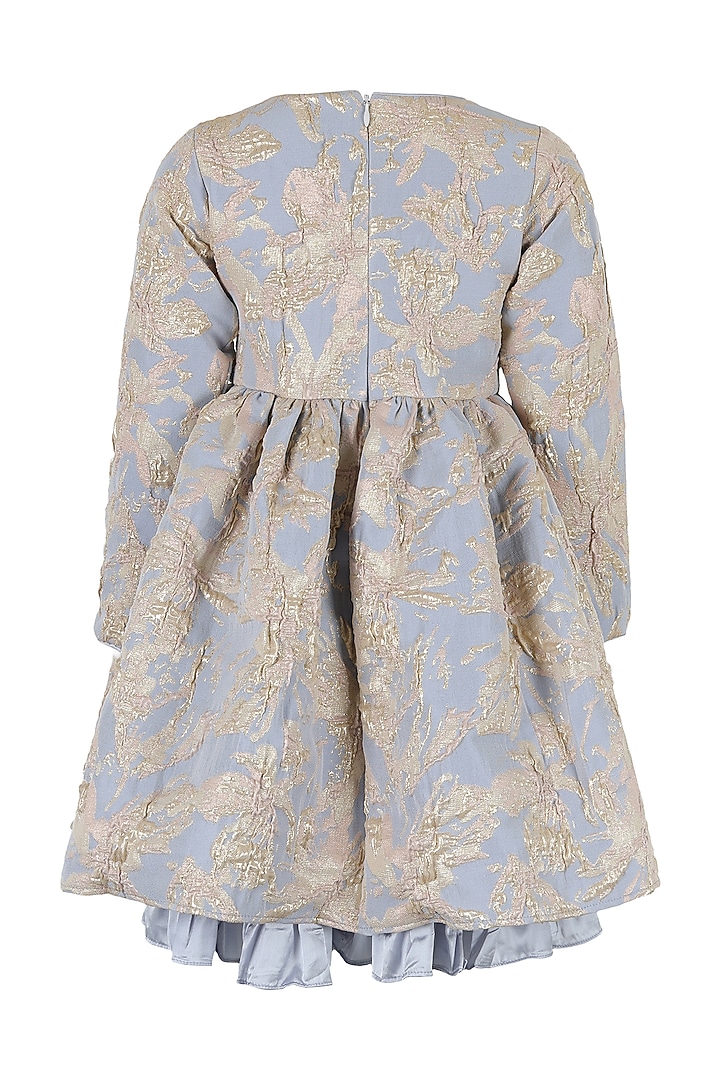 Powder Blue & Gold Brocade Floral Dress For Girls by Les Petits at Pernia's Pop Up Shop
