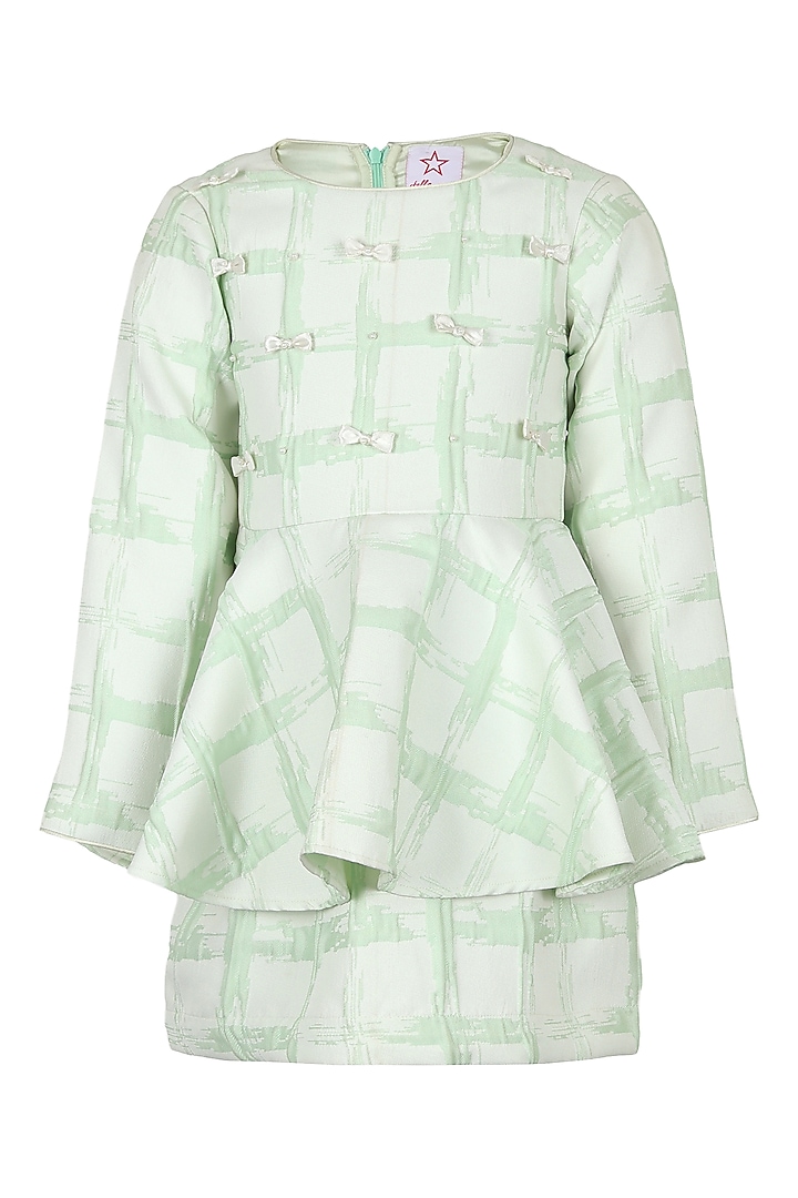 Pista Green Jacquard Dress For Girls by Les Petits at Pernia's Pop Up Shop