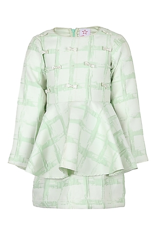 Pista Green Jacquard Dress For Girls by Les Petits