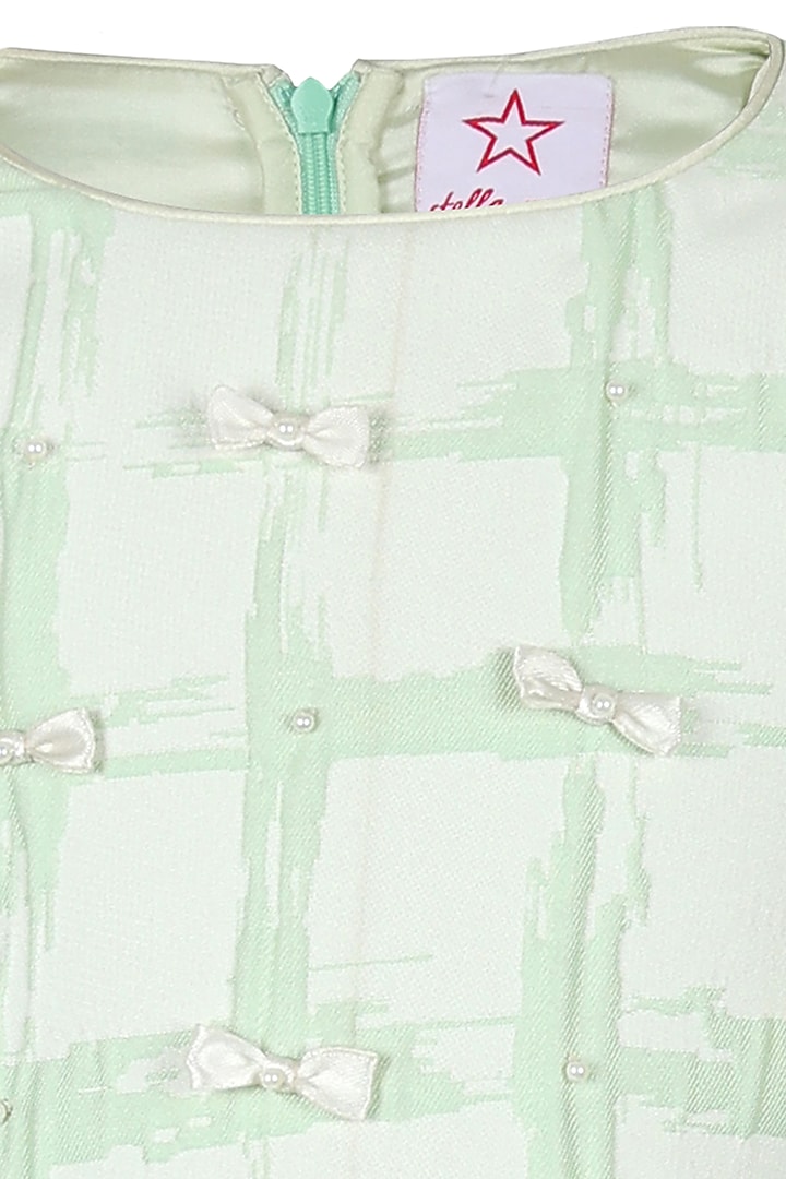 Pista Green Jacquard Dress For Girls by Les Petits at Pernia's Pop Up Shop