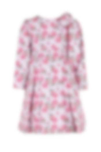Light Pink Polyester Floral Printed Pleated Dress For Girls by Les Petits at Pernia's Pop Up Shop