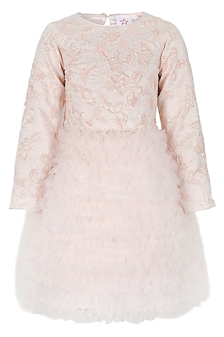 Blush Pink Polyester Embroidered Dress For Girls by Les Petits