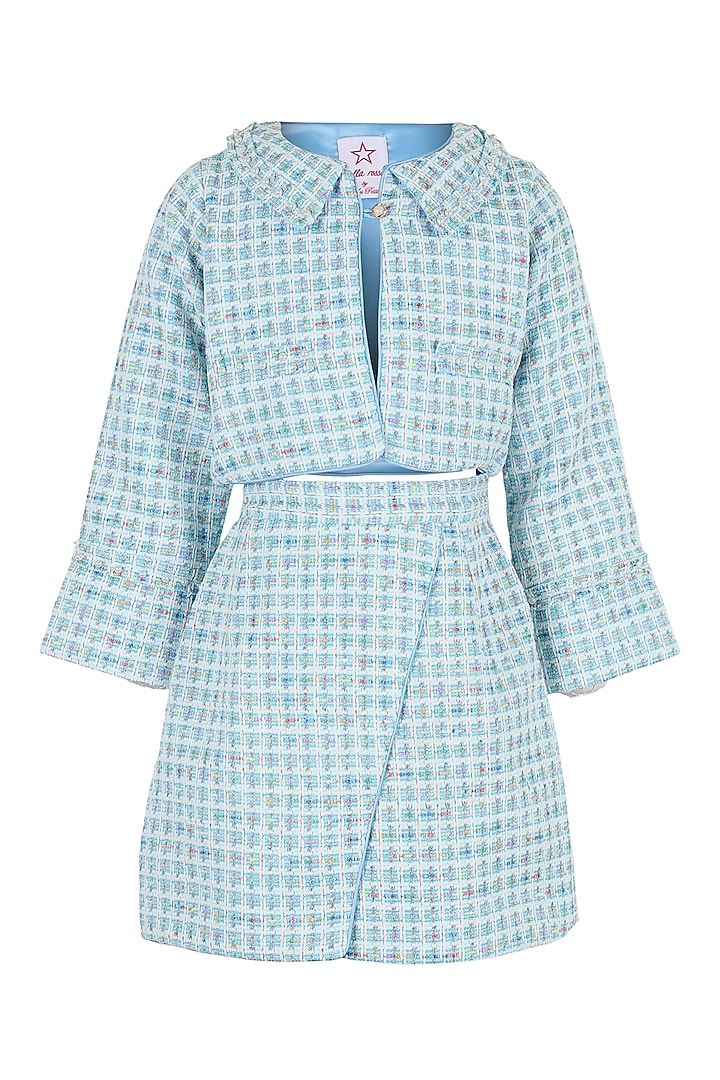 Light Blue Tweed Wrap-Style Skirt Set For Girls by Les Petits at Pernia's Pop Up Shop
