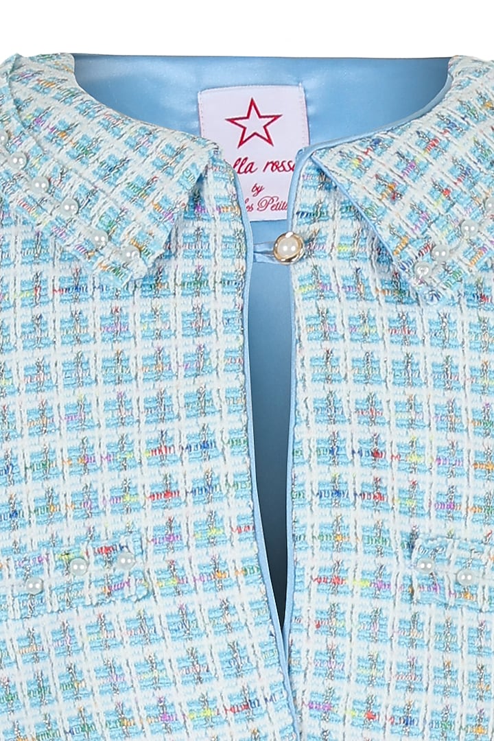 Light Blue Tweed Wrap-Style Skirt Set For Girls by Les Petits at Pernia's Pop Up Shop