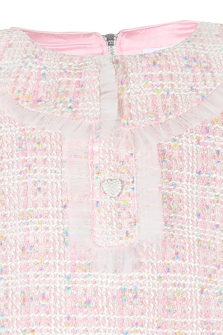 Baby Pink Tweed A-Line Dress For Girls by Les Petits at Pernia's Pop Up Shop