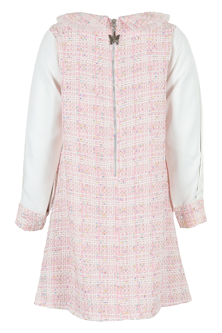 Baby Pink Tweed A-Line Dress For Girls by Les Petits at Pernia's Pop Up Shop