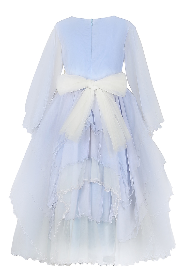 Pastel Blue Satin Tiered Gown For Girls by Les Petits at Pernia's Pop Up Shop