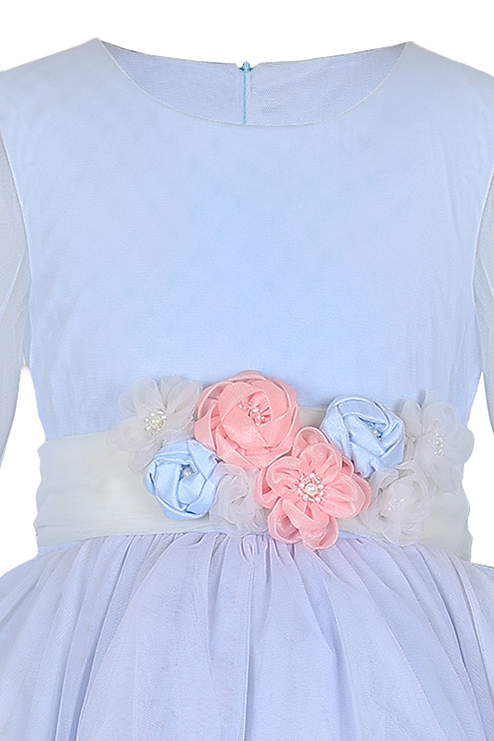 Pastel Blue Satin Tiered Gown For Girls by Les Petits at Pernia's Pop Up Shop