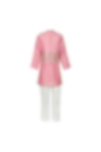 Pink Silk Mirror Embellished Jacket Set For Boys by Les Petits