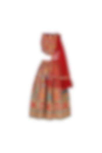 Maroon Georgette Embroidered Lehenga Set For Girls by Les Petits