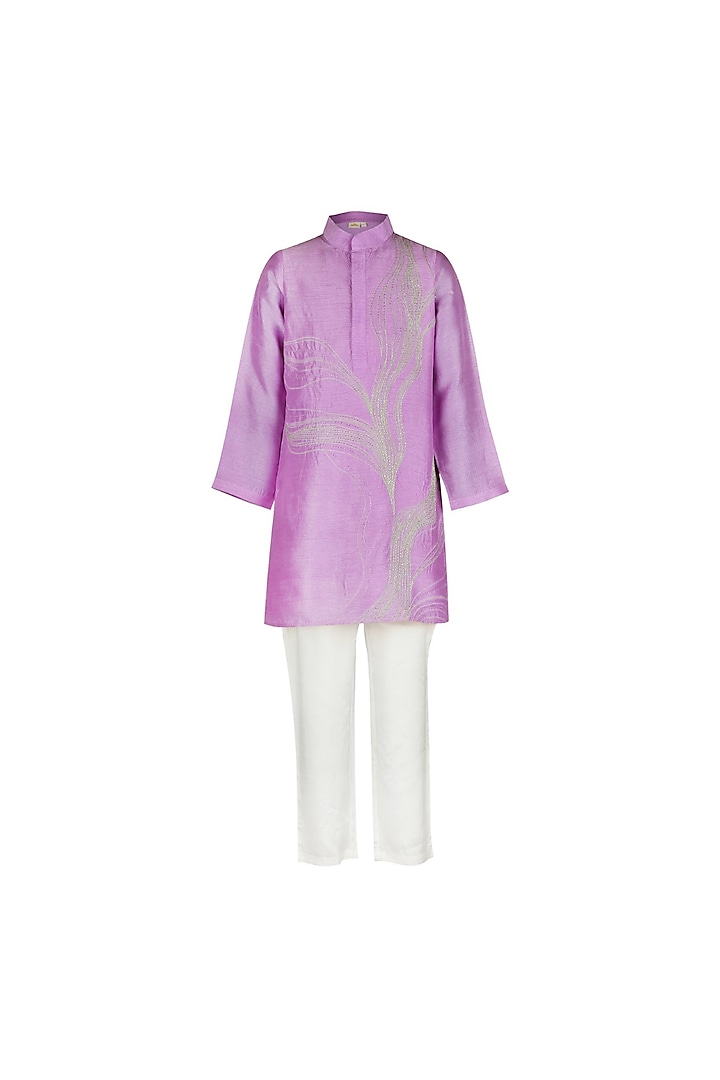 Lilac Modal Embroidered Kurta Set For Boys by Les Petits